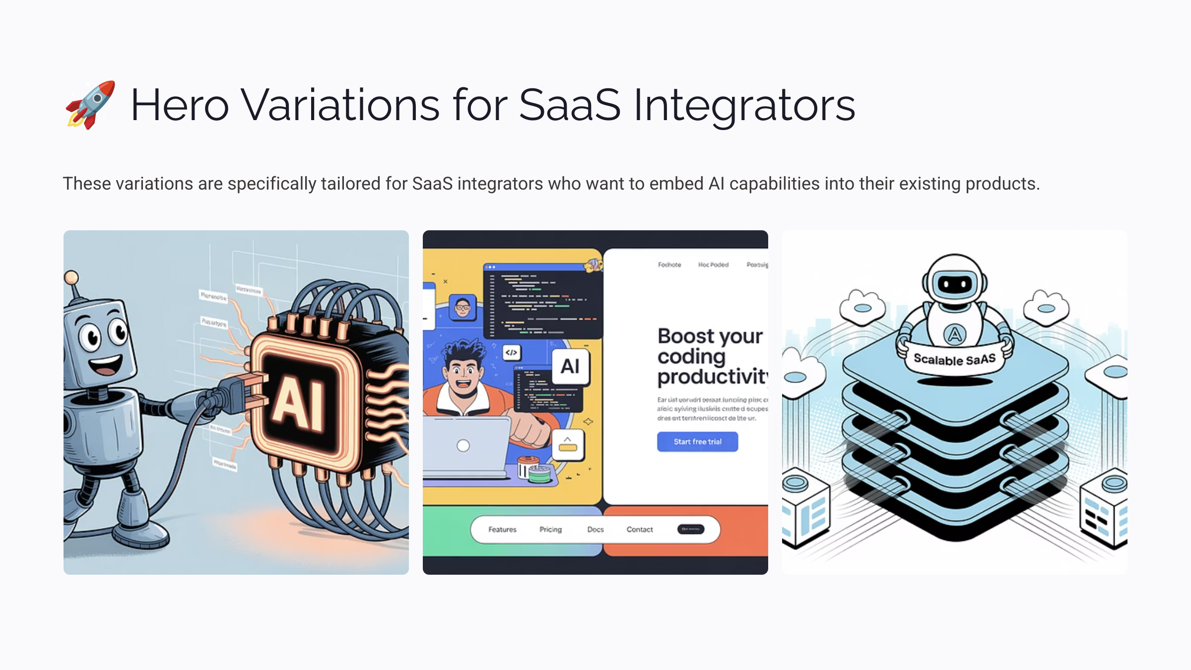 Hero Variations for SaaS Integrators
